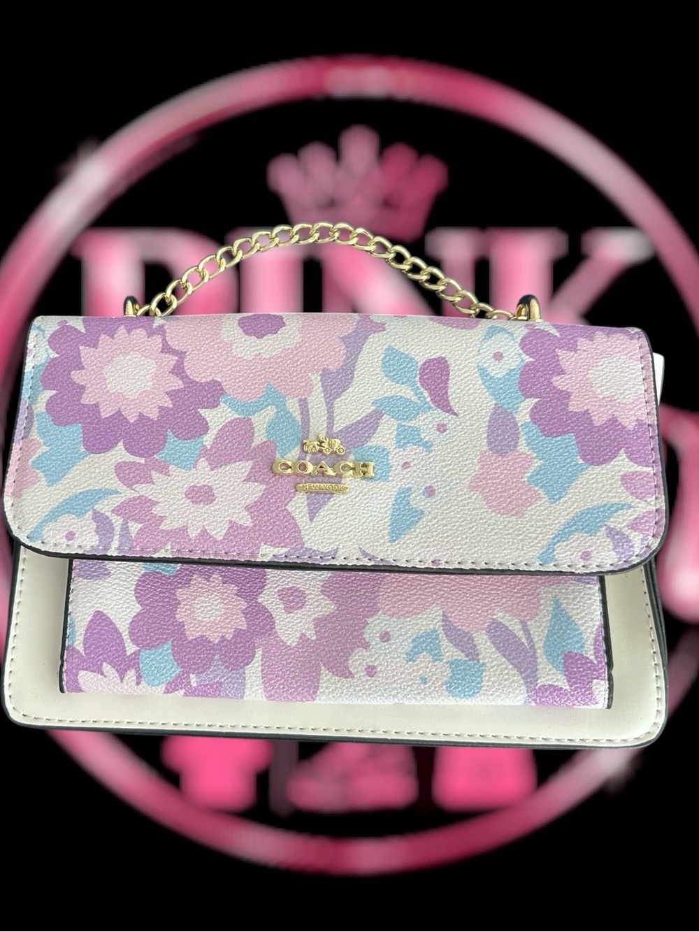 Coach Floral Print Shoulder Bag in Purple, Pink, Blue